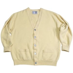 TURNBULL & ASSER Light Yellow 100% Cashmere V Neck Cardigan Sweater Sz Large